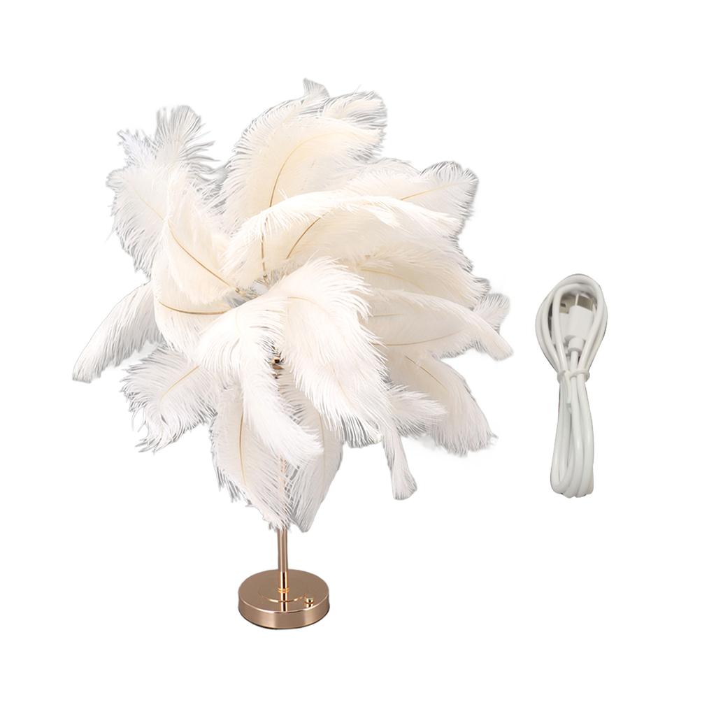 Ostrich Feather Table Lamp Rechargeable Modern Romantic Decoration Lamp Bedroom Bedside Lamp for
