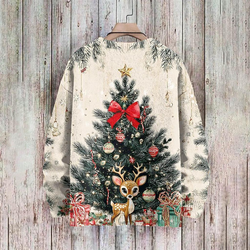 Рождественские толстовки для женщин Вязаный свитер Милая рубашка Осенний свитер с круглым вырезом Топы