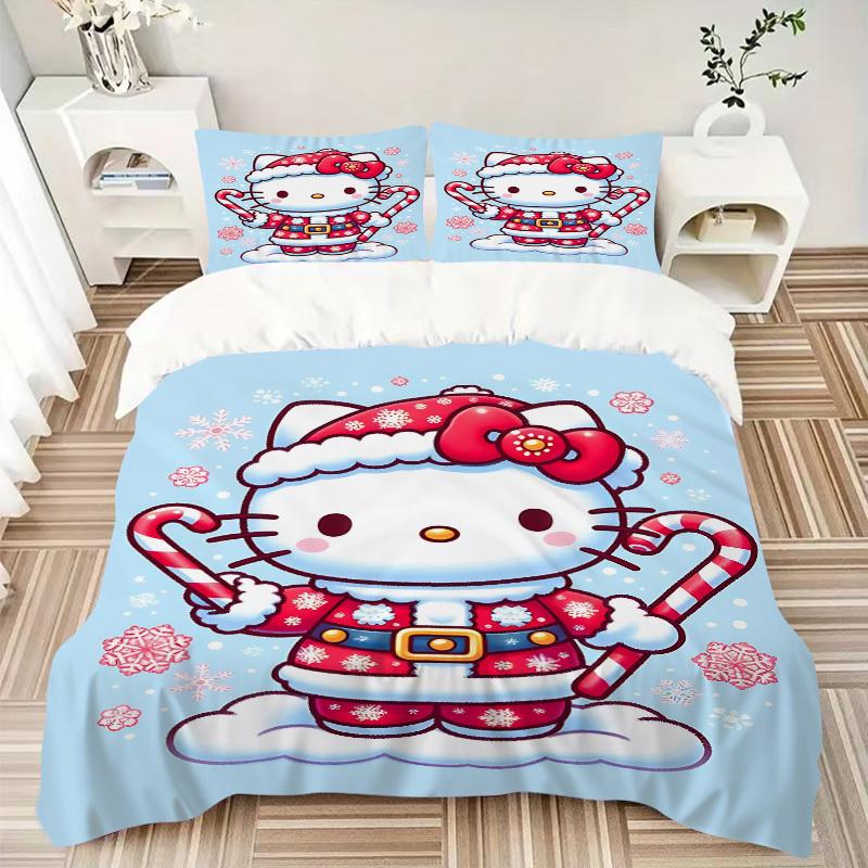 3pcs Christmas Hello Kitty Bedding Set. Soft and Comfortable with No Core Included (1x Duvet Cover + 2x Pillow Covers) yy251031086