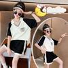 Girls Summer Clothes Set for Children Girls Fashion V Neck T-shirts and Shorts 2pcs Suit Teenage Lapel Top Bottom Outfits Tracksuits