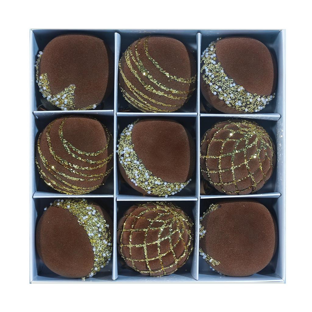 Расписанная лаком пластиковая елка, декоративные подвесные украшения, 8 см 9 шт. Набор флокированных рождественских шаров