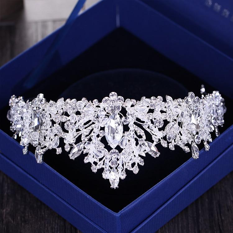 Baroque Luxury Rhinestone Beads Heart Bridal Tiaras Crown Silver Plated Crystal Diadem Crowns Headband Wedding Hair Accessories