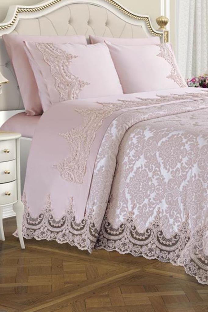 Французский кружевной свадебный комплект Arus, 7 предметов, пудра