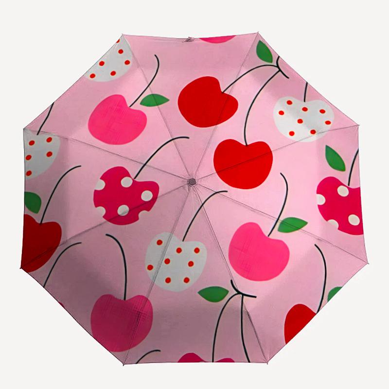 1pc Cherry Pattern Automatic Folding Umbrella - Portable Collapsible Design, 8-Rib Iron Frame, Durable Fabric yy251125149