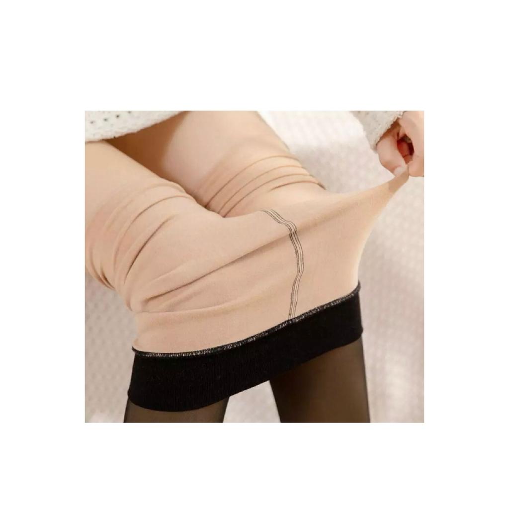 Черные тонкие колготки с имитацией кожи с флисовой подкладкой внутри