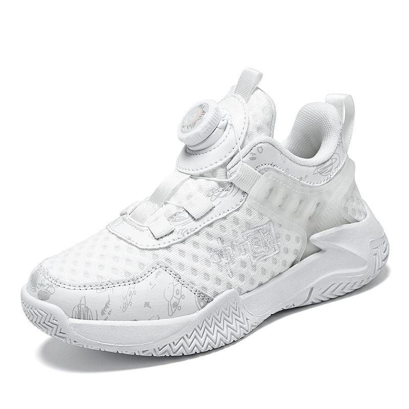 Новые детские баскетбольные кроссовки с вращающимися кнопками для мальчиков, молодежные нескользящие амортизированные спортивные туфли, повседневная обувь для мальчиков