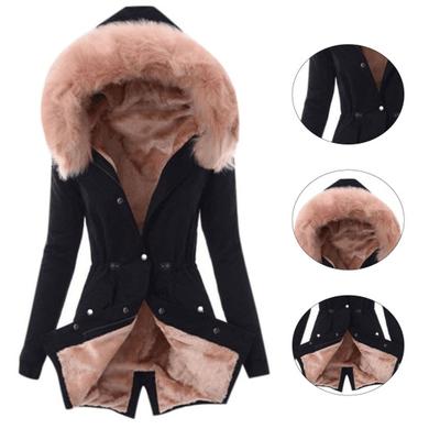 Прочное женское пальто с мягкой плюшевой подкладкой и капюшоном с длинными рукавами