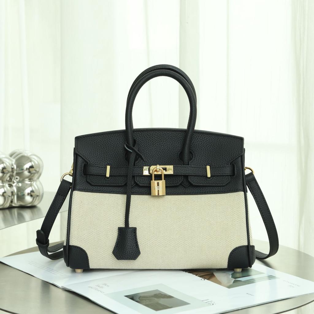 Women's Bag High-grade Canvas Women's Crossbody Bag Leather Women's Bag Casual Patchwork Color Contrast Bag Large Capacity Shoulder