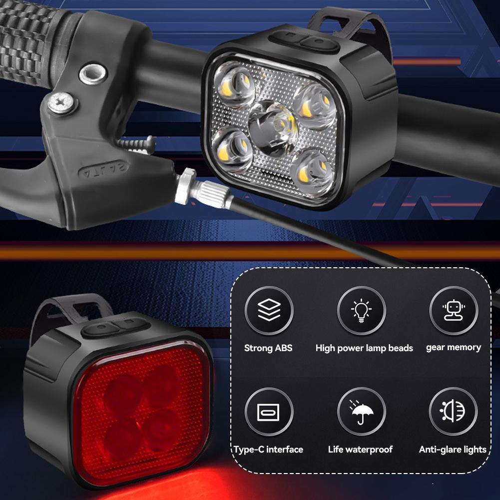 5 светодиодных ярких велосипедных фонарей, велосипедная лампа спереди и сзади, перезаряжаемая через USB для горного велосипеда, фара заднего фонаря, водонепроницаемый фонарь