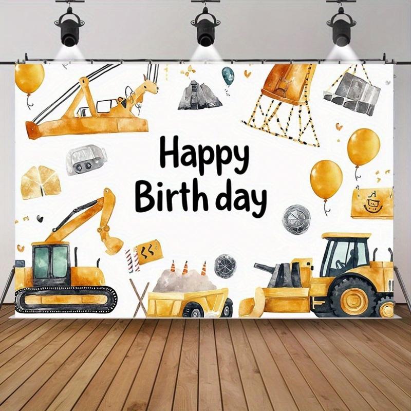 Construction Themed Birthday Party Banner, Multicolor Polyester Backdrop for Home Wall