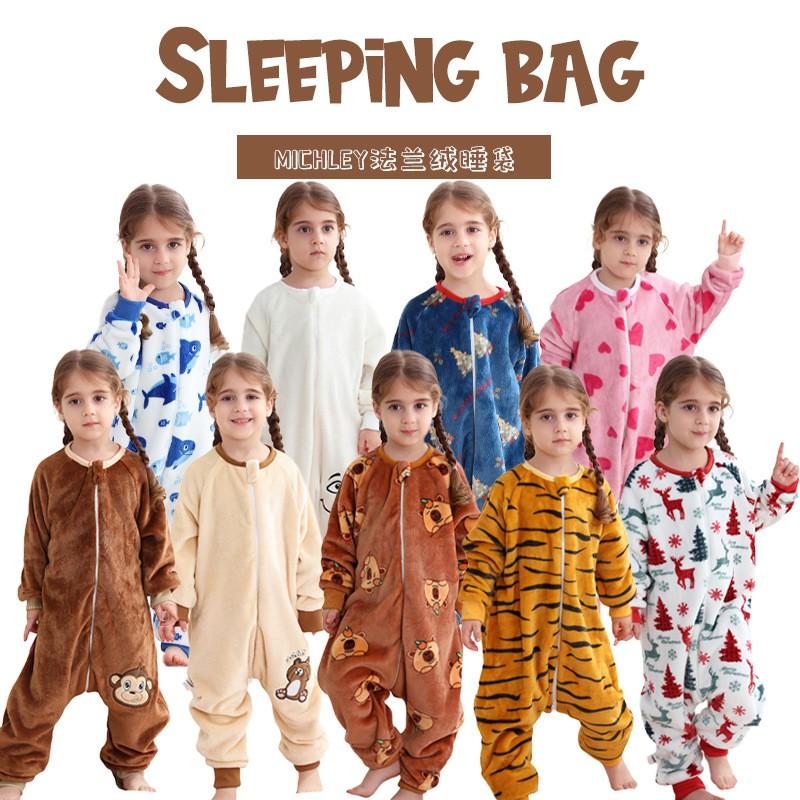 Flannel Baby Sleepsuit With Cartoon Print Flame Retardant Zipper Toddlers 1-3 Years