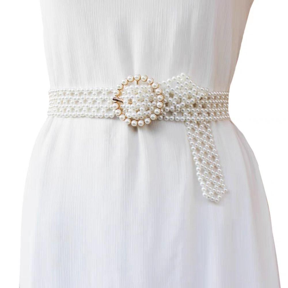 Buckle Coat Belt Elastic Band Beadeds Body Chain Elegant Pearl Waist Belt Women
