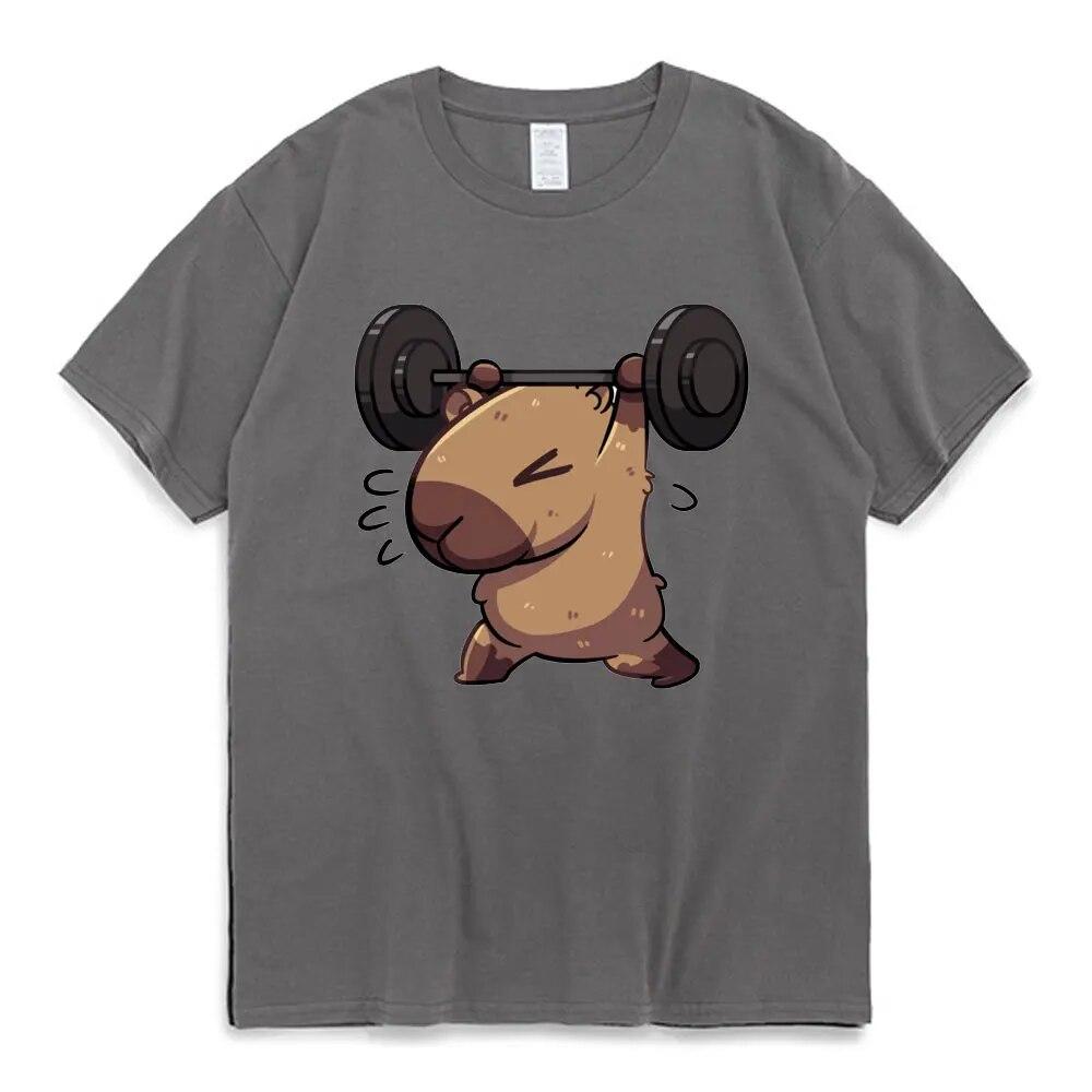 Футболка с капибарой для спортзала, забавная футболка с мультяшным принтом для женщин унисекс, летняя модная футболка из чистого хлопка с коротким рукавом
