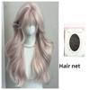 Парик для женщин - Розовые длинные волосы с дымчато-розовыми светлыми прядями, Длинные кудрявые волосы с прямой челкой, Кавайный натуральный парик на полной кружевной основе в японском стиле