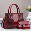 3pcs Elegant PU Handbag Set, Crocodile Pattern Large Capacity Crossbody Bag with Coin Purse and Card Holder, Embossed Tote Bag