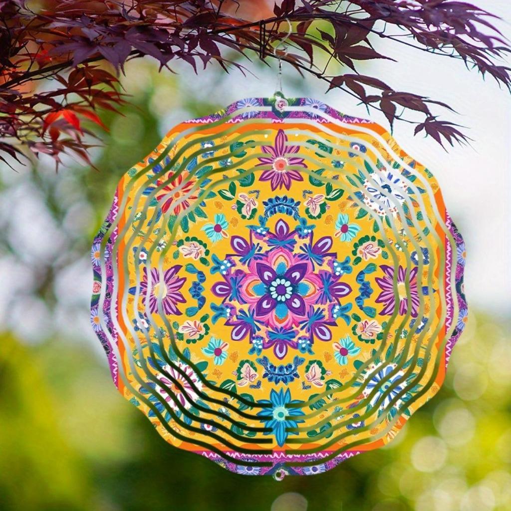 10 Inch Metal Mandala Wind Spinner Outdoor Garden Decor Multi Color Floral Hanging Art for Patio Balcony Courtyard No Battery Needed
