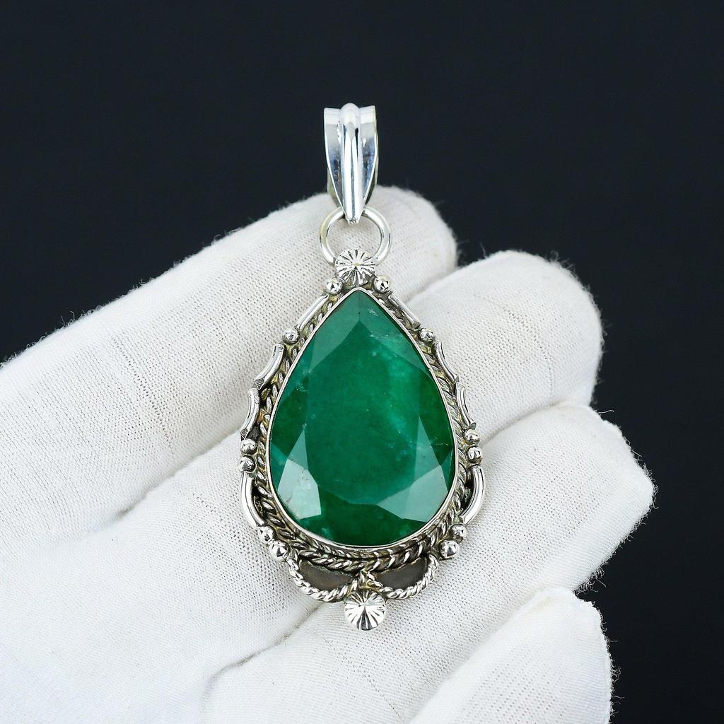 Изумрудный кулон, Изумрудные ювелирные изделия, созданные в лаборатории, Ювелирные изделия из стерлингового серебра 925 пробы, Ювелирный кулон ручной работы, Унисекс-подвеска из зеленого драгоценного камня для подарков