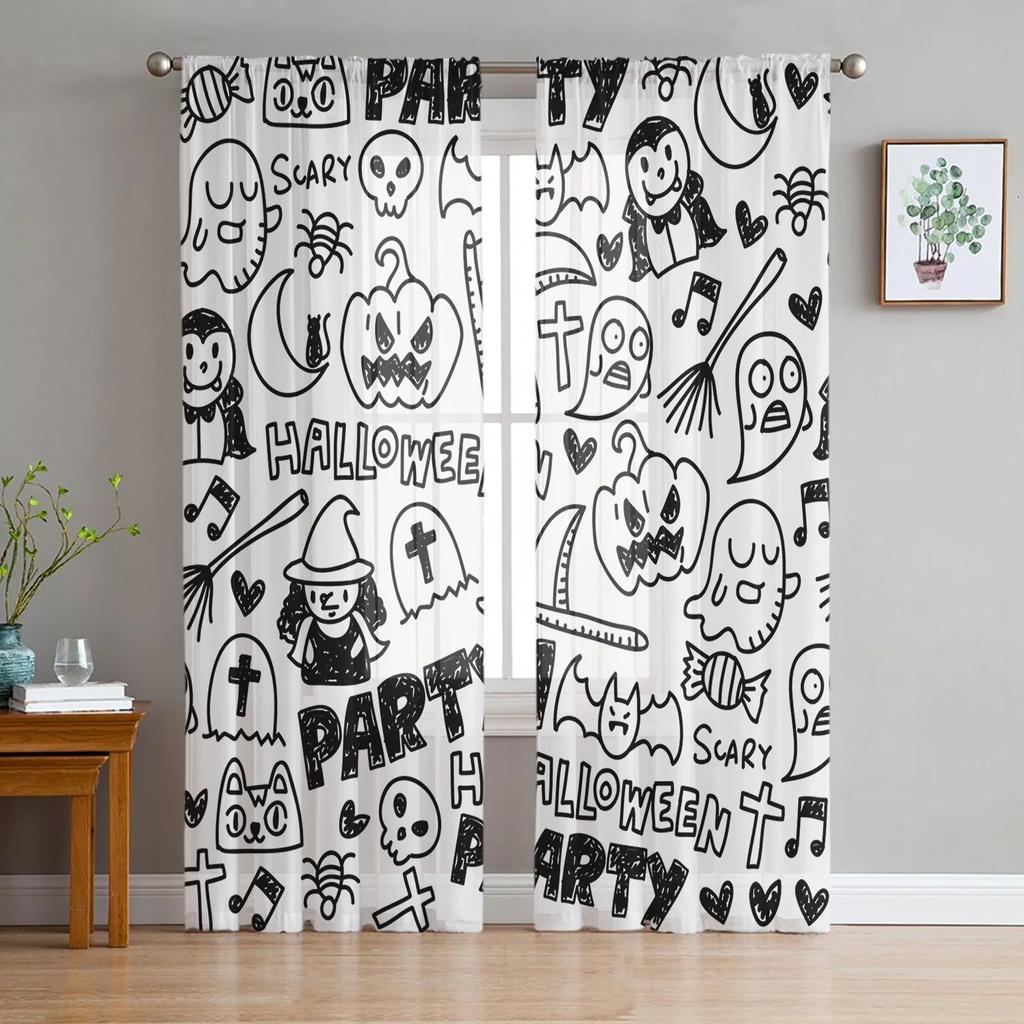 Afternoon Tea Cake Dessert White Window Curtain for Living Room Home Decor Tulle Voile Curtain for Kitchen Bedroom Window