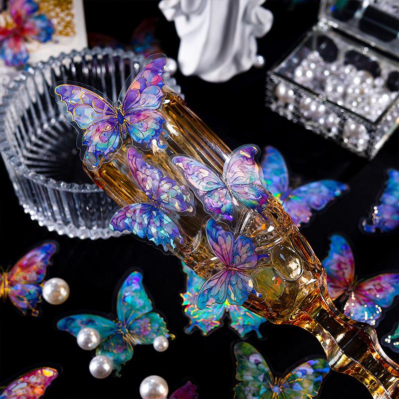 6 styles 20 pcs Gilt butterfly dream series vintage sticker PET material collage Scrapbooking Material Junk Journal Supplies