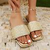 Fashion New Style Popular Women's Fashionable Flat Sandals with Artificial Pearl and Rhinestone Decoration Luxury Slippers Zapatos Mujer