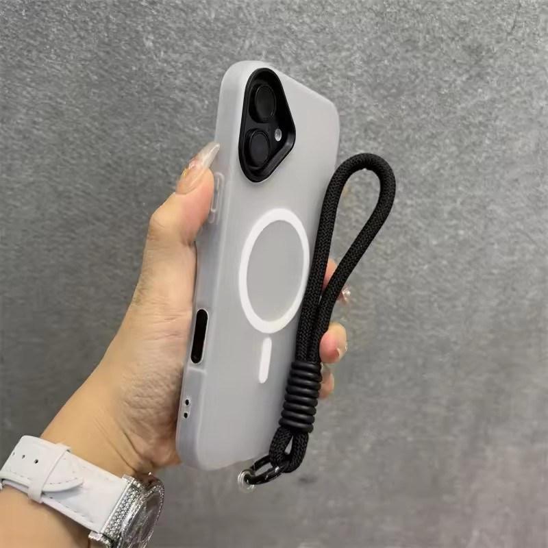 Роскошный Мягкий Силиконовый Чехол для Magsafe со шнурком для iPhone17 16 15 14 Plus 13 12 Pro Max Беспроводная Зарядка Магнитный Прозрачный Чехол