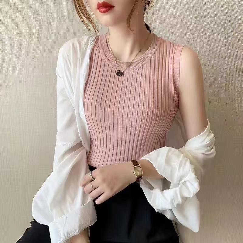 New Fashion Summer Women Tops Blouse Slim Silk Sleeveless Women Tee Shirt Ice Plus Size White T-Shirt Woman Fashion New