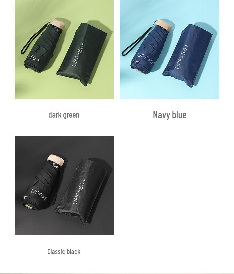 Compact Women's Five-Fold Sunshade Umbrella - Black Glue, UV Protection, for Sunny and Rainy Days, Customizable for Advertising