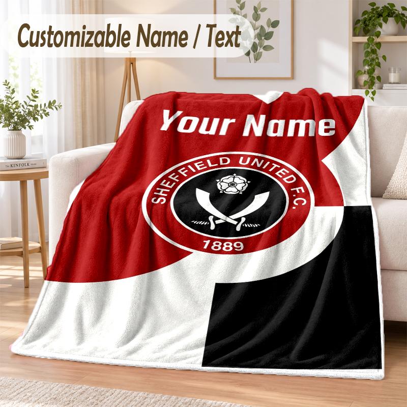 Custom Text Flannel Blanket Sheffield United FC Print Warm Cozy Blanket Home Sofa Bedding