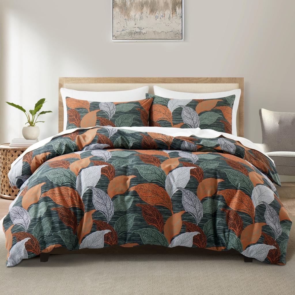 Sage Green Leaves Duvet Cover Full King, Farmhouse Botanical Bedding Set for Girls Teen Garden Plant Leaf Reversible Quilt Cover