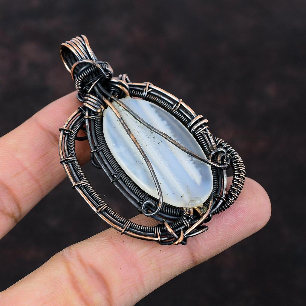 Ботсвана Агат Кулон Медная Проволока Обернутый Драгоценный Камень Ювелирные Изделия Кулон Ручной Работы Медный Кулон Совершенно Новые Ювелирные Изделия Проволока Обернутый Подвеска Для Подарка