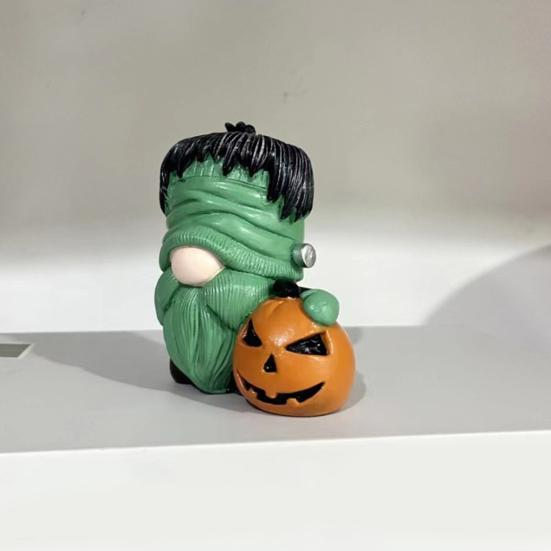 Halloween Gnome Statue Spooky Holding Pumpkin Wizard Zombie Dwarf Figurine Resin Sculpture Home Office Desktop Decoration Ornament