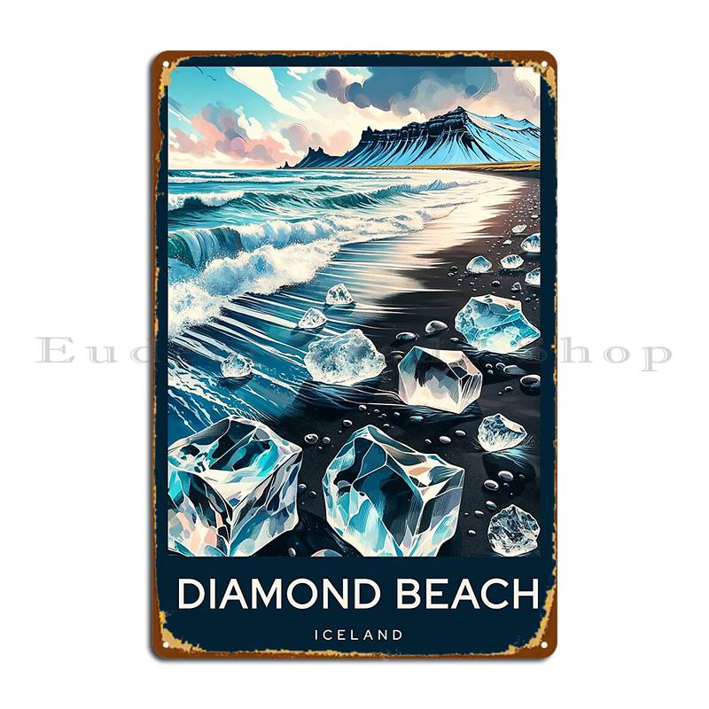 Diamond Beach Iceland Digital Art Poster Metal Sign Cinema Garage Designing Design Cinema Tin Sign Poster