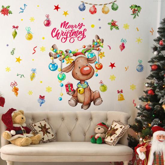 2 Sheets/Set Christmas Elk Wall Sticker Waterproof PVC Self-adhesive Home Office Living Room Holiday Cartoon Reindeer Decoration Decal