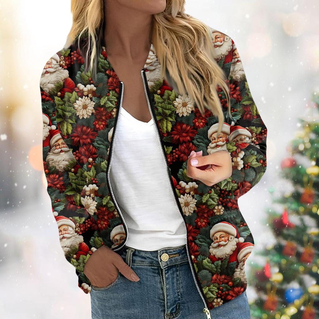 Women's Jacket Long Sleeve Lightweight Zipper Cropped Floral Printed Outerwear Casual Quilted Jacket With Pockets