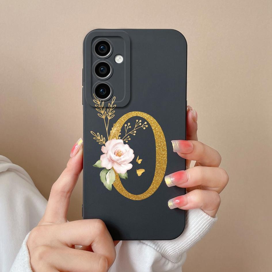 For Samsung Galaxy A35 F15 S24+ A15 S24 Ultra M15 A55 Back Cover Popular Flower Letters Cases Screen Protector Anti Drop Luxury Phone Bags For Samsung