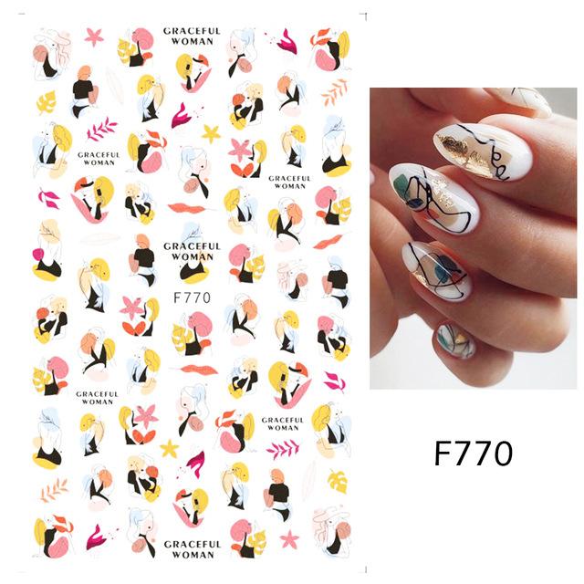 Красочные абстрактные волнистые линии 3D наклейки для дизайна ногтей цветок цветочный лист наклейки для ногтей украшения для ногтей