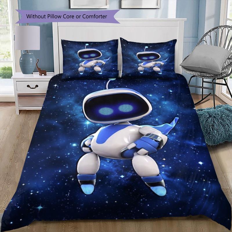 Astro Bot 3Pcs Bedding Set, Duvet Cover with 2 Pillowcases, Game Robot Print Bed Linen, No Comforter No Pillow Core