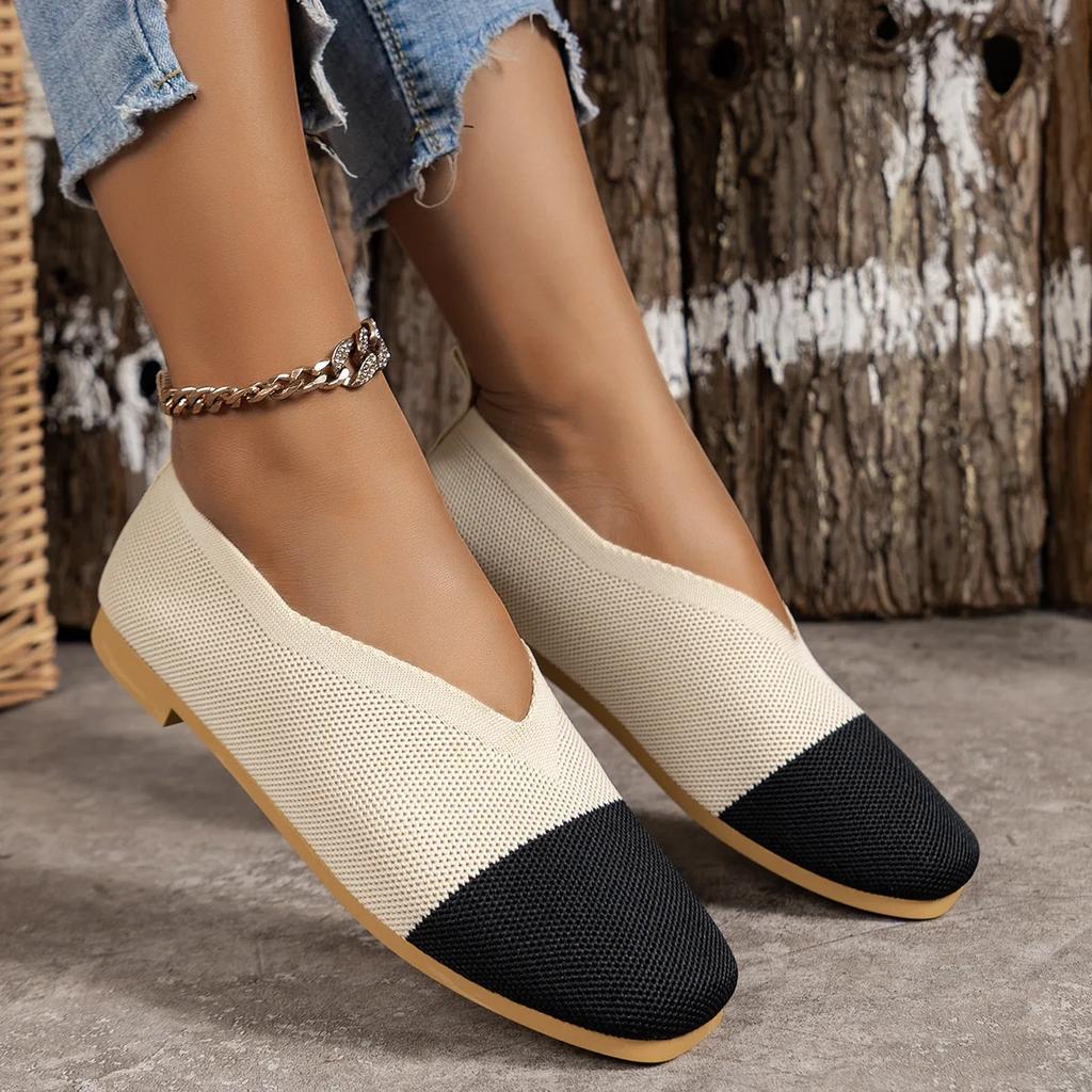 Women Flat Shoes New Patchwork Ballet Loafers Women Square Toe Spring Summer Casual Shoes Knits Flat Sneakers Zapatos De Mujer
