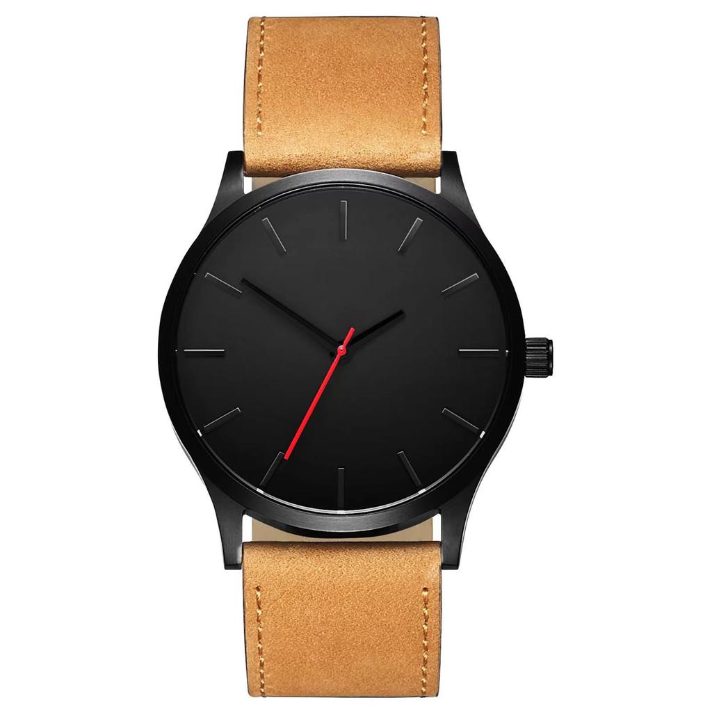Large Dial Men'S Casual Simple Scale Matte Belt Quartz Watch + Crown Bracelet