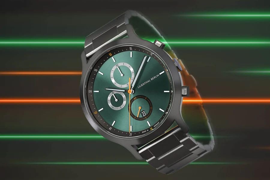 Lilianthal Berlin Chronograph Watch with Date Made in Gray Men's Display, Germany, C01-022-B040FB,