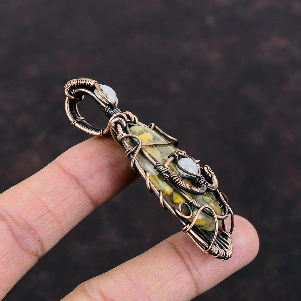 Медный кулон с яшмой, медная проволока, кулон с лунным камнем, кулон с дурного глаза, кулон с драгоценным камнем, медная проволока ручной работы, ювелирные изделия