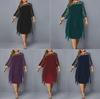 European & American Lace Stitching Chiffon Dress with 3/4 Sleeves & Irregular Hem