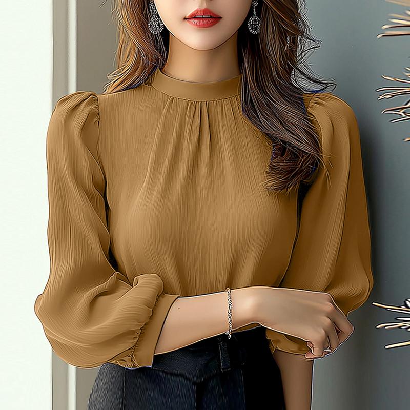 ZANZEA Женская повседневная блузка с воротником-стойкой, свободного кроя, однотонная, с рукавами 3/4