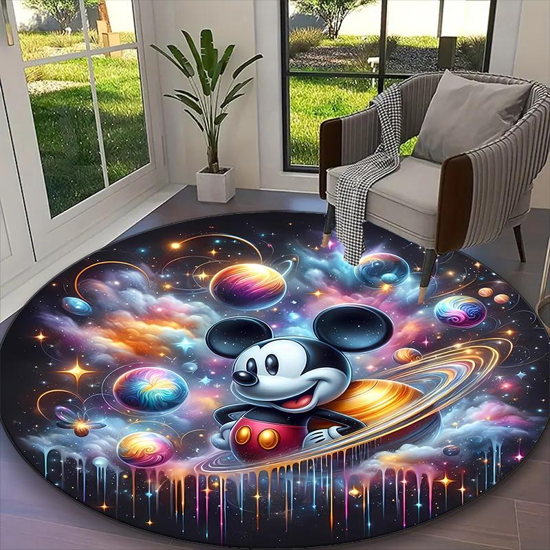 1pc Round Rug Appropriate for Office, Mickey Mouse Galaxy Sparkle Floral Carpet, Versatile Printed Chair Rug, Durable Home Sofa Carpet