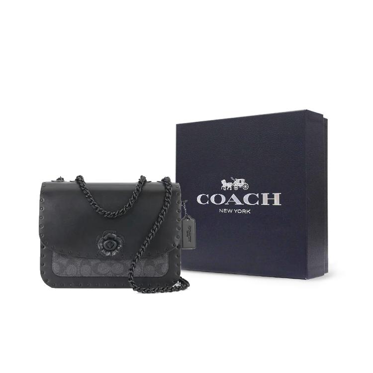 New COACH Madison Leather Small Square Bag Shoulder Bag Crossbody Bag Women's Black C3758-MWQV8