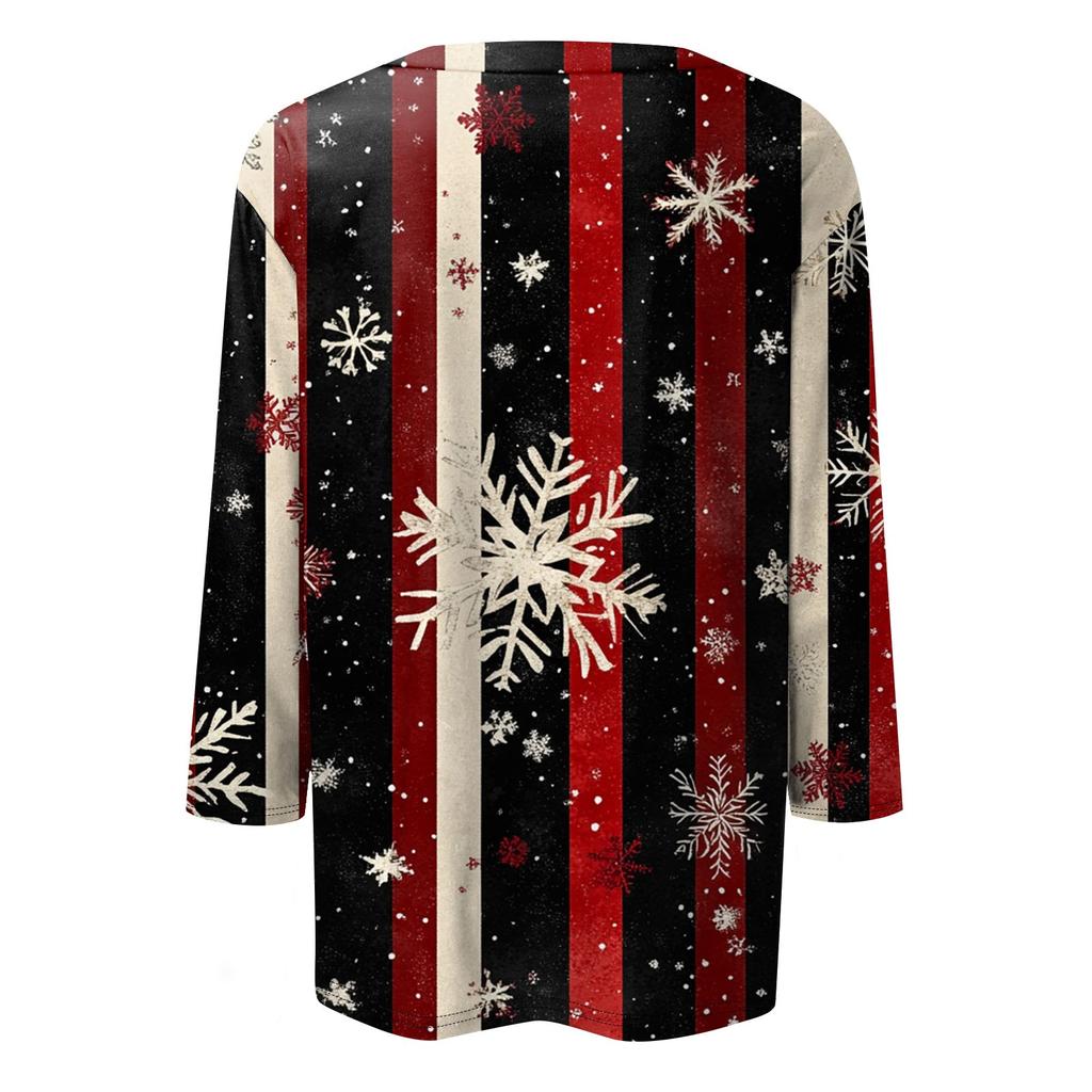 Women's Fashion Casual Seven Sleeve Christmas Printed Round Neck Top