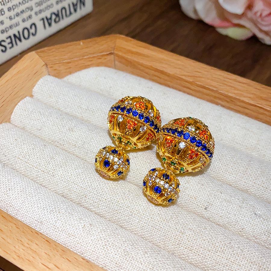 K real gold electroplated silver needle zircon hollow round earrings medieval vintage stud earrings light luxury high-end earrings