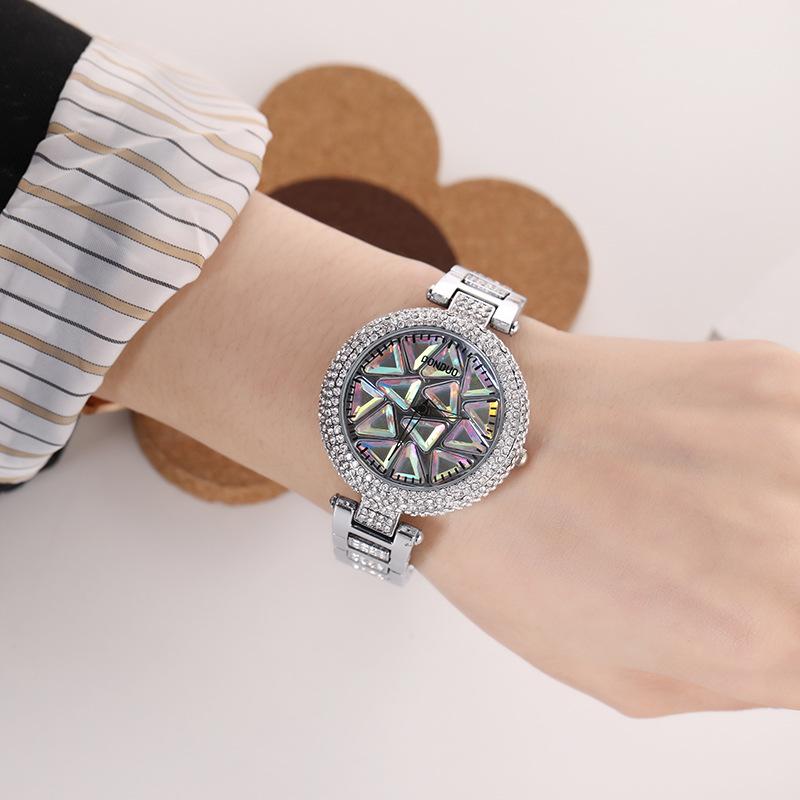 UTHAI CQ199 Colorful Gemstone Rotating Dial Full Diamond Women's Watch Casual Business Fashion Waterproof Alloy Quartz Watch
