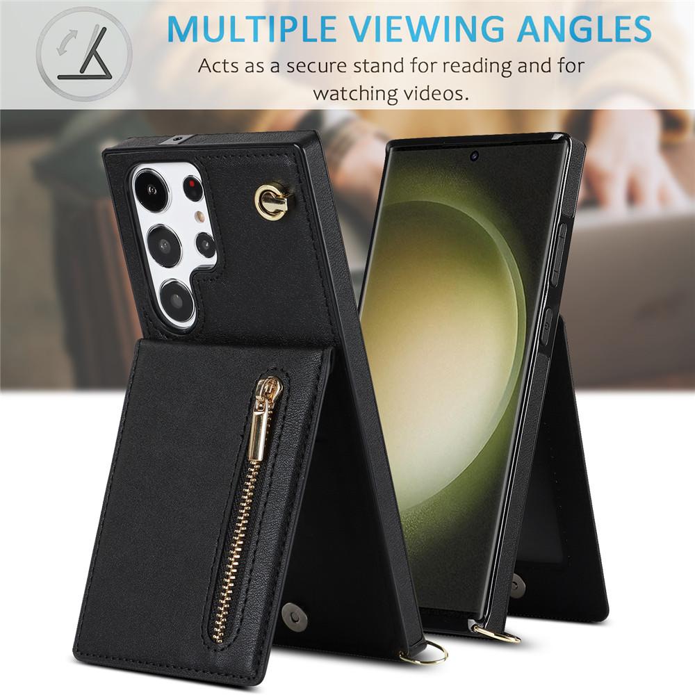 Zipper Wallet CrossBody Lanyard Case For Samsung Galaxy S25 S24 S23 Ultra S22 Plus S21 FE S20 S10 S9 Kickstand Cards Solt Cover