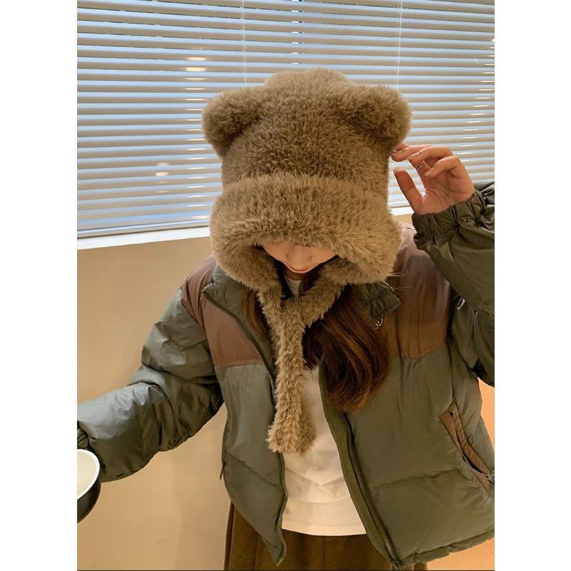Women S Plush Hat With Bear Ears Warm Ear Protection Casual Hat